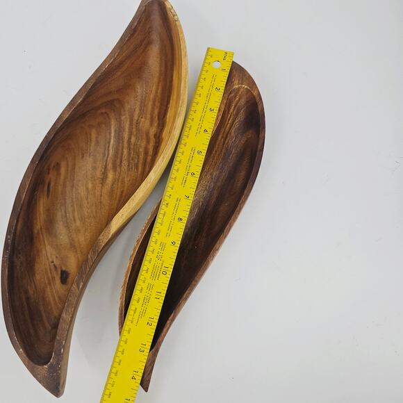 Set of 2 Vintage Genuine Monkey Pod Wood Hand Crafted Large Leaf Dish Bowls - Picture 5 of 9